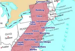 California Overlaid On East Coast